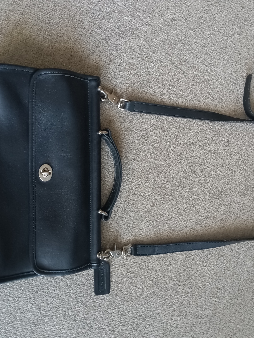 Vintage Coach Black Leather Crossbody Bag with Turnlock